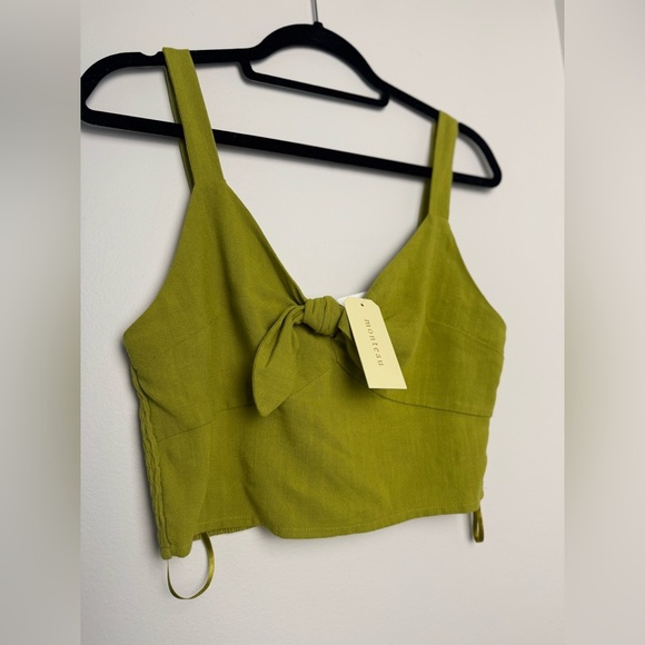 Women Cute Bow Tie Camisole Green Lime Sexy VNeck Tank Tops Rib-Knit Summer Crop - Picture 3 of 8